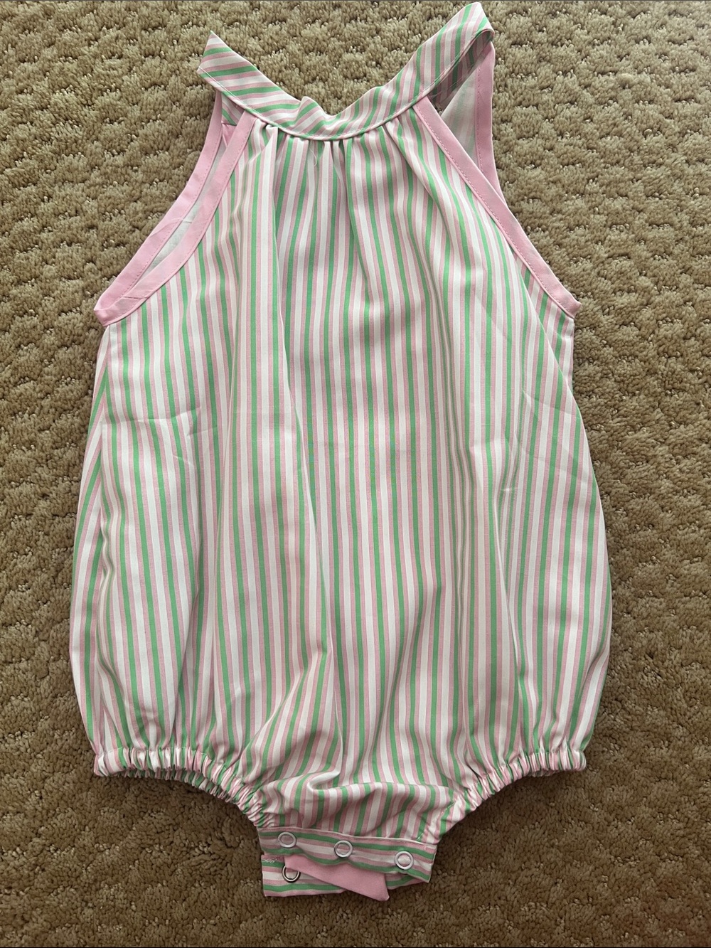 Pink & Green Striped Girl One-Piece Romper Bubble
